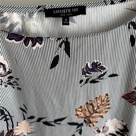 Lafayette 148 New York Stretch Cotton Caddie Blouse - Stripes/Floral - Size 4 - Picture 4 of 11